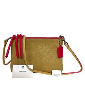 NEW Coach BLEECKER TRIPLE ZIP Leather Crossbody Camel Pink Ruby Edgepaint 51636